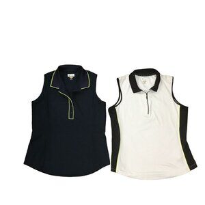 Greg Norman Lot Of 2 White Blue Sleeveless Polyester Fitness Golf Shirt WMS Med.